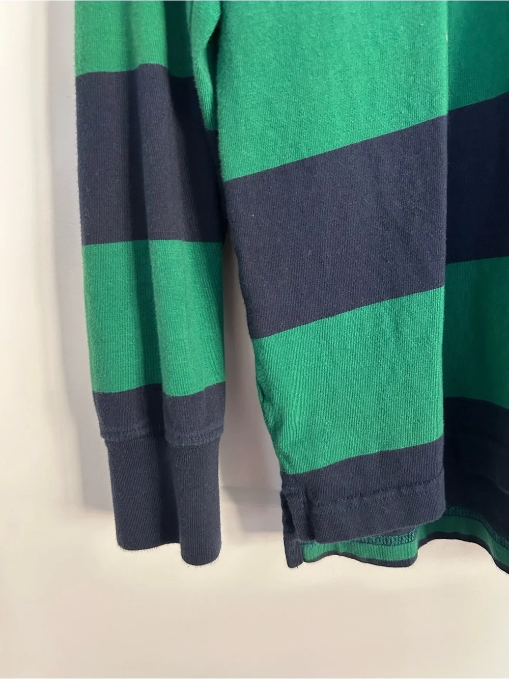 J.Crew Men’s Green & Navy Striped Rugby Shirt-Large